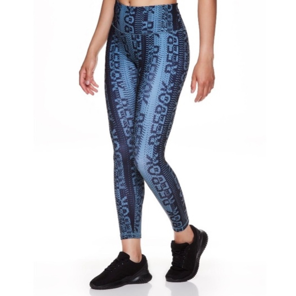 Reebok Black & Blue Logo High-Rise Leggings Sz L